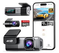 Navycrest Cámara de salpicadero 4K delantera y trasera con tarjeta de 64 GB, WiFi 5G integrado, cámara de salpicadero para coches 4K frontal y trasera 1080P, cámaras de salpicadero para grabación en
