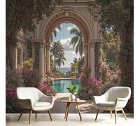 NAWVNMI 3D Panorámica De Pared De Jardín Tropical Magnífico Arco Premium Papel Pintado Seda Para Sala Dormitorio Niño Dormitorio Decoración Moderno Póster Cuadros Fotos Pared (250 x 175cm)