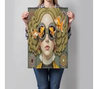 NAWVNMI Cuadros Decorativos, 80x120cm Laminas para Cuadros de Lienzo Ilustración Steampunk Cartel Impresión Arte Gafas De Pez Dorado Mujer Decoraciones para Salón Pared Pasillo, Sin Marco