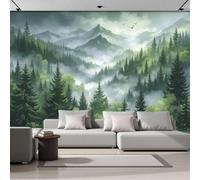 NAWVNMI Dormitorio Papel Pintado Bosque Misterioso Acuarela Ilustración Pared Panorámico 400 x 280cm Acacia Verde Fotomurales, Póster Gigante de Pared Personalizado 3D Para Salón Fotomurales