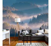 NAWVNMI Dormitorio Papel Pintado Niebla Bosque Etéreo Misterioso Pared Panorámico 250 x 175cm Azul Grisáceo Fotomurales, Póster Gigante de Pared Personalizado 3D Para Salón Fotomurales