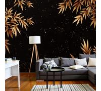 NAWVNMI Papel pintado de papel Seda Estilo Chino Lujo, 300 x 210cm Fotomurales XXL Dorado Hoja De Bambú Papel tapiz fotográfico Dormitorio Para la sala Decoracion Pared