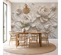 NAWVNMI Papel pintado de papel Seda Estilo Francés Relieve, 400 x 280cm Fotomurales XXL Capullo De Peonía Rosa Papel tapiz fotográfico Dormitorio Para la sala Decoracion Pared