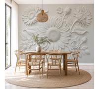 NAWVNMI Papel pintado de papel Seda Estilo Natural Relieve, 350 x 256cm Fotomurales XXL Girasol Rosa Papel tapiz fotográfico Dormitorio Para la sala Decoracion Pared