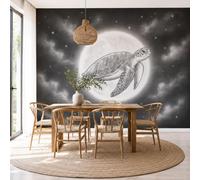 NAWVNMI Papel pintado de papel Seda Fantasía Cielo Estrellado, 200 x 140cm Fotomurales XXL Luna Llena Tortuga Marina Papel tapiz fotográfico Dormitorio Para la sala Decoracion Pared