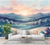NAWVNMI Papel pintado de papel Seda Paisajes Pastorales, 450 x 315cm Fotomurales XXL Colinas Valles Papel tapiz fotográfico Dormitorio Para la sala Decoracion Pared