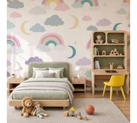 NAWVNMI Papel Pintado de Tela Seda, Dibujos Animados Cielo Arcoíris Nubes Papel Pintado Decorativos del Hogar, Revestimiento Decorativo de Tela Seda para Sala de Estar Y Dormitorio 450 x 315cm