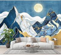 NAWVNMI Papel Pintado de Tela Seda, Geometría Paisaje Montaña Nevada Luna Llena Papel Pintado Decorativos del Hogar, Revestimiento Decorativo de Tela Seda para Sala de Estar Y Dormitorio 300 x 210cm