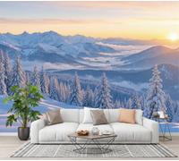 NAWVNMI Papel Pintado de Tela Seda, Paisajes Nórdicos Montañas Nevadas Y Bosques De Pinos. Papel Pintado Decorativos del Hogar, Decorativo de Tela Seda para Sala de Estar Y Dormitorio 350 x 256cm