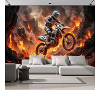 NAWVNMI Papel pintado Moto Todoterreno Arrancador en seda, Papel pintado Volcán Lava para decoración pared, ideal para salón, dormitorio u oficina, 250 x 175cm