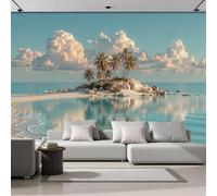 NAWVNMI Papel Pintado Pared Panorámico 200 x 140cm (An x Al), Tropical Isla Palmeras De Coco Reflejos Papel Pintado Fotográfico - Azul Blanco Marrón Decoración de pared Para Sofá TV Oficina y Hogar