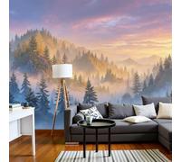 NAWVNMI Papel Pintado Pared Panorámico Amanecer Bosque De Seda, 300 x 210cm, Oro Cielo, Póster Gigante De Pared Personalizado 3D Para Salón O Dormitorio