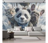 NAWVNMI Papel Pintado Pared Panorámico Dibujo Animado Panda Bulldog De Seda, 250 x 175cm, Globo Aerostático, Póster Gigante De Pared Personalizado 3D Para Salón O Dormitorio