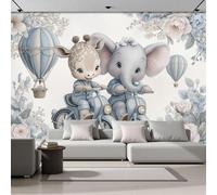 NAWVNMI Papel Pintado Pared Panorámico Elefante Jirafa De Seda, 300 x 210cm, Globo Aerostático Planta Flor, Póster Gigante De Pared Personalizado 3D Para Salón O Dormitorio