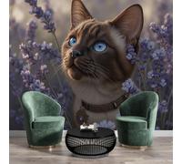 NAWVNMI Papel Pintado Pared Panorámico Gato Misterioso De Seda, 350 x 256cm, Campo De Lavanda, Póster Gigante De Pared Personalizado 3D Para Salón O Dormitorio