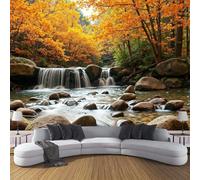 NAWVNMI Papel Pintado Pared Panorámico Otoño Bosque De Seda, 250 x 175cm, Cascada Arroyo, Póster Gigante De Pared Personalizado 3D Para Salón O Dormitorio