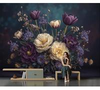 NAWVNMI Papel pintado Peonía Margarita Tulipane en seda, Papel pintado Clásico Floral para decoración pared, ideal para salón, dormitorio u oficina, 300 x 210cm