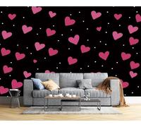 NAWVNMI Papel Pintado Rosa Negro Panorámico Rosa Corazón Dulce Lindo Papel Pintado de Pared, Salón Dormitorio Casa Decoración Interior 250 x 175cm (WxH)
