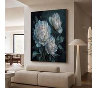 NAWVNMI Póster de Clásico Floral para Decoración de Pared Azul Poster Peonía Pintura Al Óleo de Pared para Oficina Sala de Estar decorazione di interni 31x47 pulgadas Sin Marco