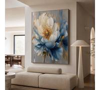 NAWVNMI Póster de Elegante Floral para Decoración de Pared Azul Beige Poster Dorado Peonía de Pared para Oficina Sala de Estar decorazione di interni 28x39 pulgadas Sin Marco