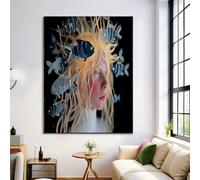NAWVNMI Póster de Océano Niña para Decoración de Pared Azul Oro Poster Papel Recortado Banco De Peces de Pared para Oficina Sala de Estar decorazione di interni 16x20in Sin Marco