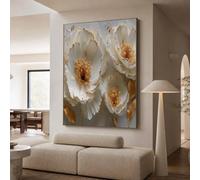 NAWVNMI Póster de Pintura Al Óleo Flores para Decoración de Pared Beige Oro Claro Poster Peonía Blanca de Pared para Oficina Sala de Estar decorazione di interni 20x28 pulgadas Sin Marco