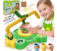 Naxudcoo Torno de Alfarería para Niños, Kit Manualidades Niños con Arcilla y Pinturas, Kit de Cerámica de Rana, Juguete Educativo de Manualidades, Regalo de Cumpleaños para Niñas 6+ Años