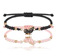 Nayyana 2 Piezas de Pulseras BFF, Pulseras de Mariposa a Juego, Pulseras de Amistad con Encanto Hechas a Mano, Pulsera Ajustable para Mejores Amigos, Regalos de Joyería, Negro+Rosa