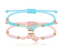 Nayyana 2 pulseras BFF a juego, pulseras de mariposa hechas a mano, ajustables para mejores amigos, regalos de joyería para adolescentes