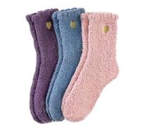 Nayyana® 3 calcetines de dormir súper suaves y mullidos para mujer, de microfibra, cálidos, calcetines de invierno bordados, de terciopelo coral, calcetines de media pantorrilla
