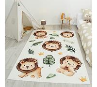 Nazar - Alfombra para habitación infantil, alfombra para bebé, alfombra infantil con diseño de dinosaurio, mapa del mundo y animales (747 beige, 80 x 150 cm)