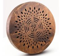 Nazar Drums Disco de sonido de lluvia de madera, diseño Ganesha Om de doble cara, instrumento de meditación, simulador de sonido de agua hecho a mano