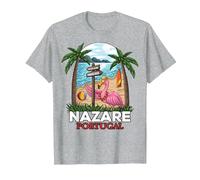Nazare Portugal Surf I Retro Surf I Nazare Surfer Camiseta, Hombre, Gris Jaspeado, S