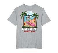 Nazare Portugal Surf I Retro Surf I Nazare Surfer Camiseta, Hombre Tallas Grandes, Gris Jaspeado, 5X Alto