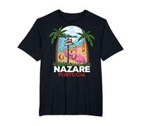 Nazare Portugal Surf I Retro Surf I Nazare Surfer Camiseta, Hombre Tallas Grandes, Negro, 5X Alto