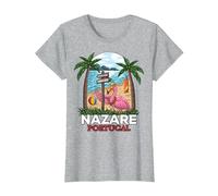 Nazare Portugal Surf I Retro Surf I Nazare Surfer Camiseta, Mujer, Gris Jaspeado, L