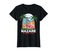 Nazare Portugal Surf I Retro Surf I Nazare Surfer Camiseta, Mujer, Negro, L