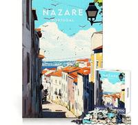 Nazaré,Portugal Vista de la Calle Rompecabezas de 1000 Piezas para Adultos Ejercicio Mental Escape Consciente Cierre Seguro Sorpresa de Navidad (38x26cm)