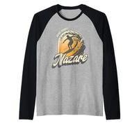 Nazare Surfing Waves in Portugal Big Surf Men Surfer Camiseta Manga Raglan