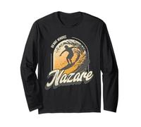 Nazare Surfing Waves in Portugal Big Surf Men Surfer Manga Larga