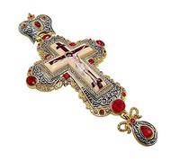 Nazareth Store - Collar con Cadena de crucifijo Chapado en Oro, Diseño de Cruz Pectoral roja con Elementos cristalinos