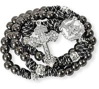 Nazareth Store - Collar de rosario católico de cuentas de aleación de bronce con paracord verde, medalla de San Miguel, cuentas de metal fuerte de 10 mm, Padre Nuestro, rosario católico con crucifijo