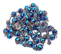 Nazareth Store Collar De Rosario Con Cuentas De Cristal Azul Profundo, Medalla De tierra Santa y Crucifijo Cruzado, Rosarios Religiosos Cristianos Hechos a Mano
