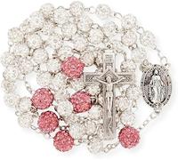 Nazareth Store - Collar de rosario con cuentas de cristal de strass, rosario católico con medalla milagrosa plateada, crucifijo INRI, rosarios multicolores en estuche de regalo, 22 ", Vidrio, Sin