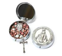 Nazareth Store Collar de rosario de cuentas de piedra católica de 6 mm con cuentas misteriosas de 8 mm, medalla milagrosa y caja de regalo de metal de Nuestra Señora de las Gracias, talla única