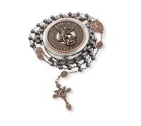 Nazareth Store - Collar de rosario de San Miguel con cuentas de hematita, cuentas metálicas, cuentas de gloria, medalla del arcángel y cruz con caja de regalo de metal, 20 Inches, Zinc, No es una