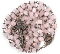 Nazareth Store Collar Rosario con Cuentas de Piedra Natural Diseño de Cobre Antiguo Medalla y Cruz de Tierra Santa en Bolsa de Terciopelo - Colección Terra Santa Jerusalén