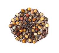 Nazareth Store Collar Rosario con Cuentas de Piedra Natural Diseño de Cobre Antiguo Medalla y Cruz de Tierra Santa en Bolsa de Terciopelo - Colección Terra Santa Jerusalén (Jaspe amarillo)