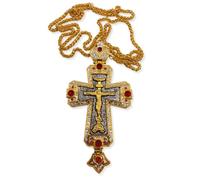 Nazareth Store Cruz pectoral chapada en oro de 18 quilates con múltiples circonitas cristalizadas elementos cristianos sacerdote obispo grande crucifijo colgante con collar, 61 cm, 6L" x 3.4W", Vidrio