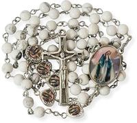 Nazareth Store Cuentas de howlita natural con cuentas de metal epoxi con corazón de metal y piedras preciosas, regalo cristiano, talla única, Piedra, No es una piedra preciosa